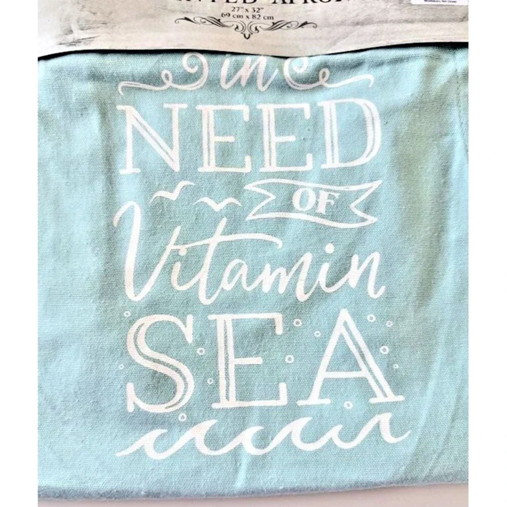 Nantucket Nautical Beach Printed Chef Apron 100% Cotton In Need Of Vitamin Sea